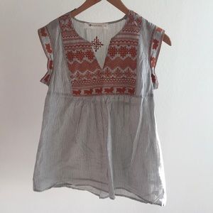 Burnt Orange and Grey Embroidered blouse